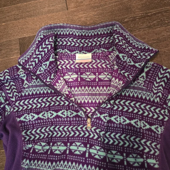 Columbia Fleece 1/4 Zip Lightweight Aztec Print - Purple, Turquoise - SZ Small - Picture 5 of 8